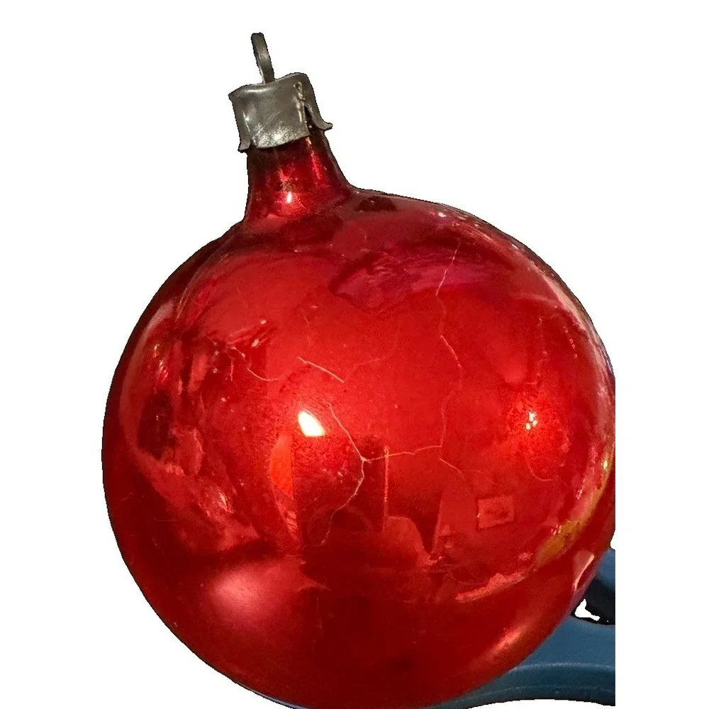 1930s 1940s Red Glass Christmas Ornament Made USA Shiny Brite Era Vtg 2.75